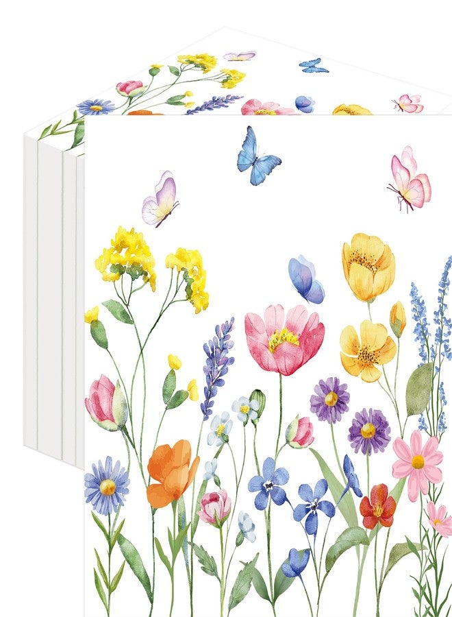 Merriva 50 Count Wild Flowers Floral Paper Napkins, Disposable Spring Garden Party Cocktail Napkins for Birthday, Baby Shower, Wedding, Garden Tea Party, Easter, and Picnic Table Decorations - Image 1